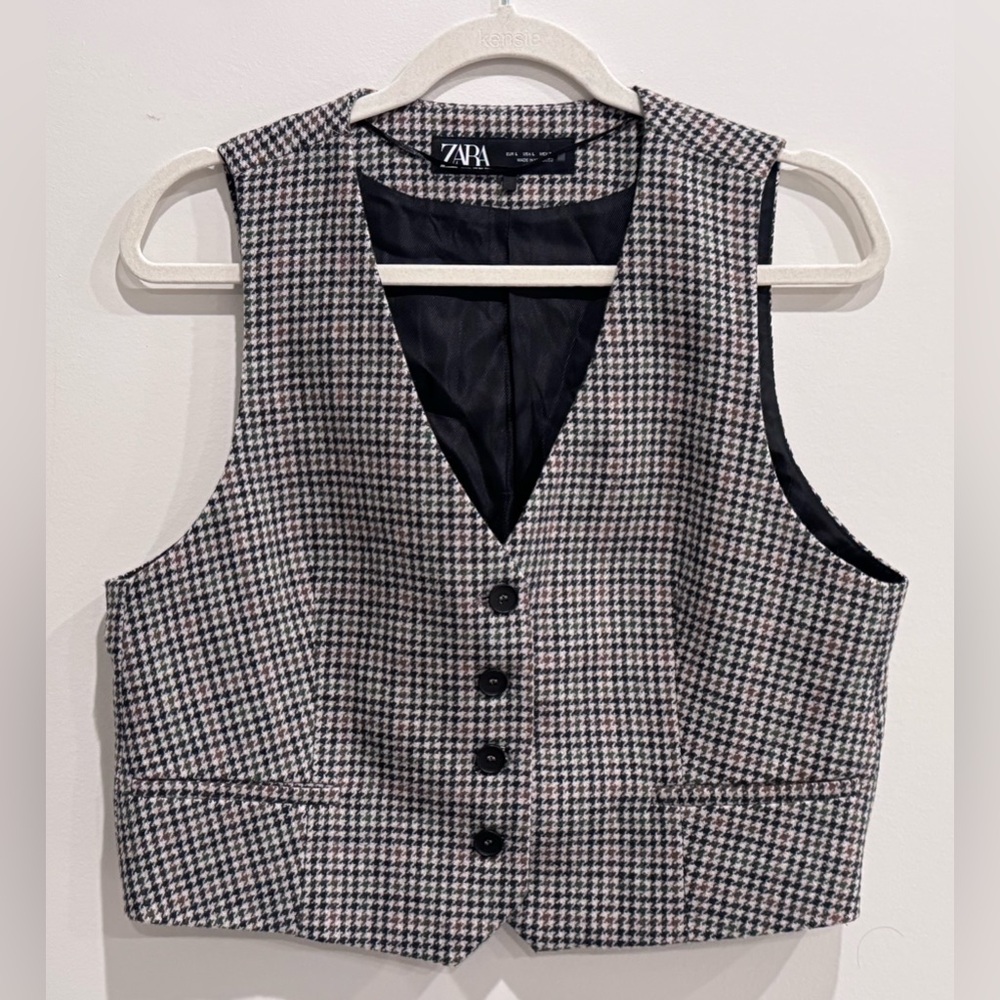 Zara Houndstooth Vest in Ivory Multi Size L